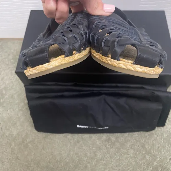 Saint Laurent raffia and leather fisherman sandals