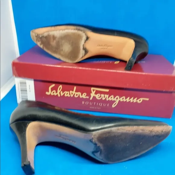Salvatore Ferragamo black leather gold hardware 6.5 C