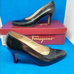 Salvatore Ferragamo black leather gold hardware 6.5 C