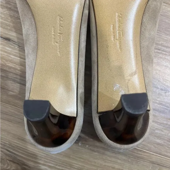 Salvatore Ferragamo Camel Suede Ladies Shoes 7 1/2 2a Vigogna Brown Heel Vintage
