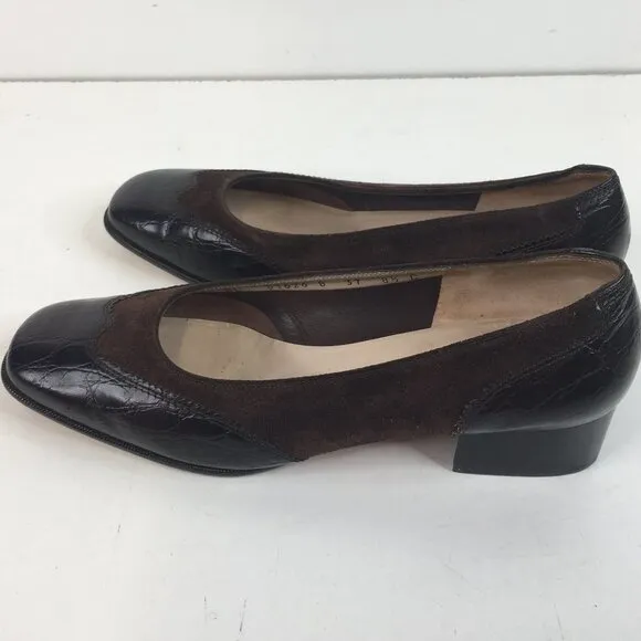 Salvatore Ferragamo Classic Wingtip Brown Leather and Suede Low Heel Size 8.5