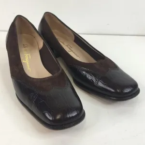 Salvatore Ferragamo Classic Wingtip Brown Leather and Suede Low Heel Size 8.5