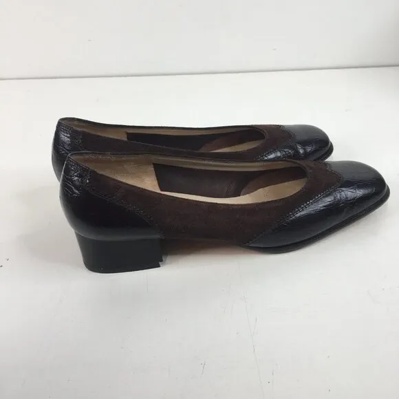 Salvatore Ferragamo Classic Wingtip Brown Leather and Suede Low Heel Size 8.5