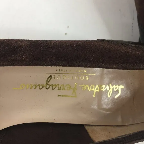 Salvatore Ferragamo Classic Wingtip Brown Leather and Suede Low Heel Size 8.5