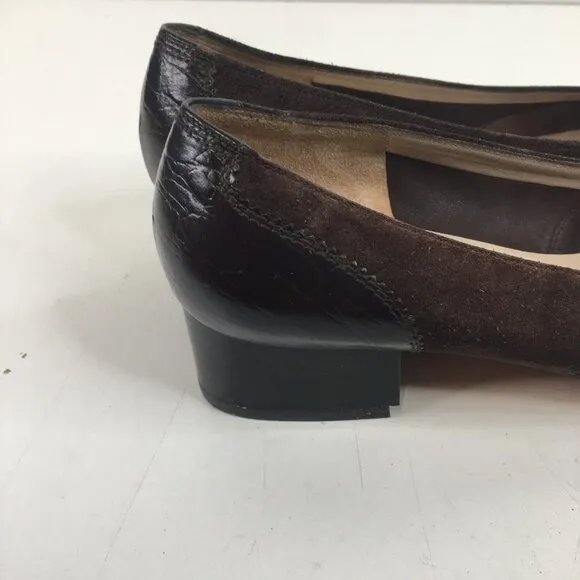Salvatore Ferragamo Classic Wingtip Brown Leather and Suede Low Heel Size 8.5