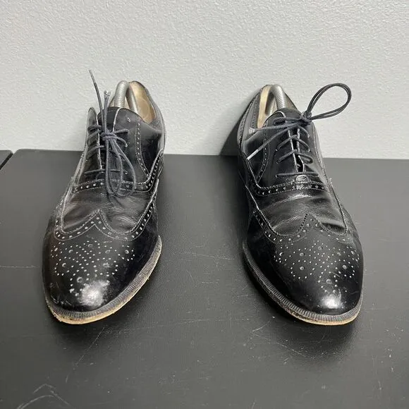 Salvatore Ferragamo Dress Shoes Mens Sz 9.5 Black Wingtip Leather Brogue Oxford