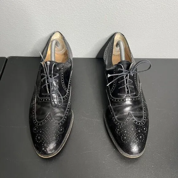 Salvatore Ferragamo Dress Shoes Mens Sz 9.5 Black Wingtip Leather Brogue Oxford
