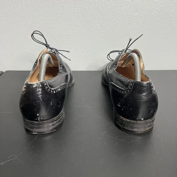 Salvatore Ferragamo Dress Shoes Mens Sz 9.5 Black Wingtip Leather Brogue Oxford