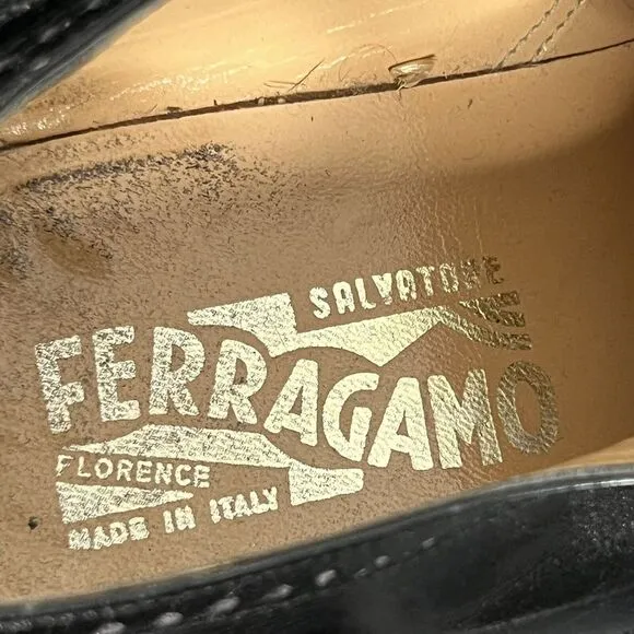 Salvatore Ferragamo Dress Shoes Mens Sz 9.5 Black Wingtip Leather Brogue Oxford