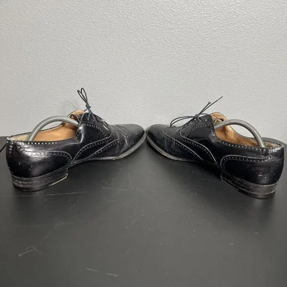 Salvatore Ferragamo Dress Shoes Mens Sz 9.5 Black Wingtip Leather Brogue Oxford