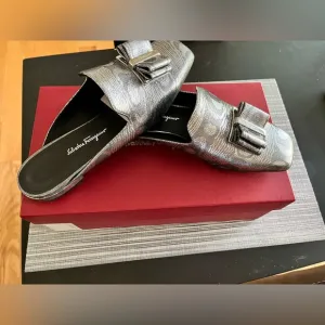 Salvatore Ferragamo Silver Loafers Slip-Ons