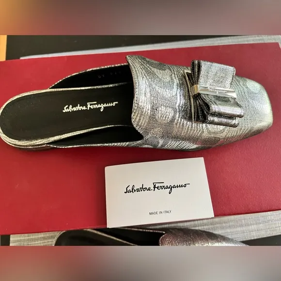 Salvatore Ferragamo Silver Loafers Slip-Ons