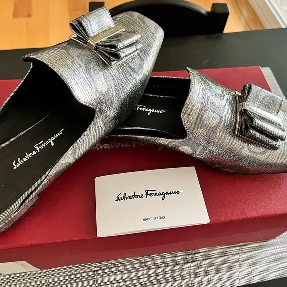 Salvatore Ferragamo Silver Loafers Slip-Ons