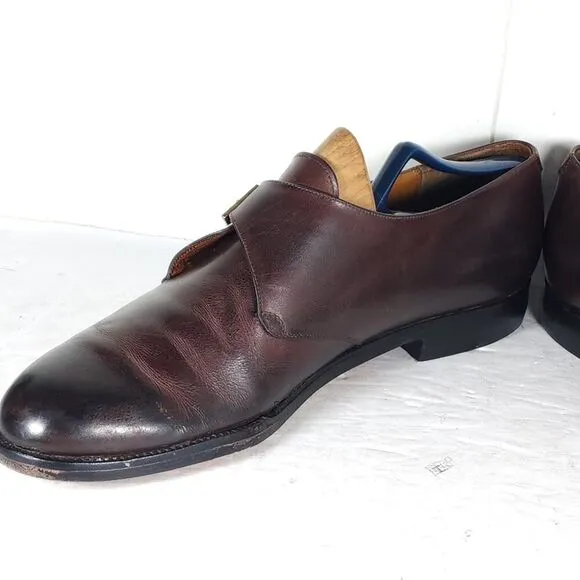 Salvatore Ferragamo Men's US 13D Brown Leather Single Monkstrap Dress Shoes