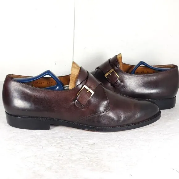 Salvatore Ferragamo Men's US 13D Brown Leather Single Monkstrap Dress Shoes