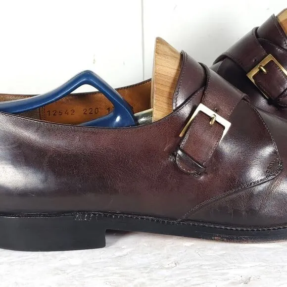 Salvatore Ferragamo Men's US 13D Brown Leather Single Monkstrap Dress Shoes