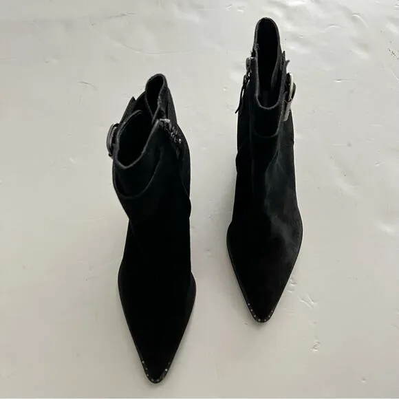 Sam Edelman Black Leonia Buckled Suede Booties Size 8.5