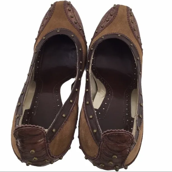 Sam Edelman Brown Suede and Snakeskin Leather studded Shoes