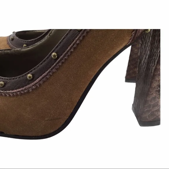 Sam Edelman Brown Suede and Snakeskin Leather studded Shoes