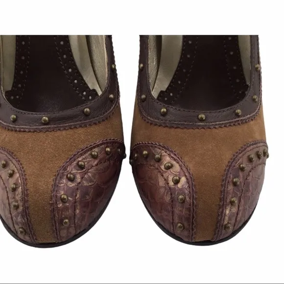 Sam Edelman Brown Suede and Snakeskin Leather studded Shoes