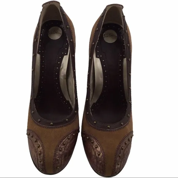 Sam Edelman Brown Suede and Snakeskin Leather studded Shoes