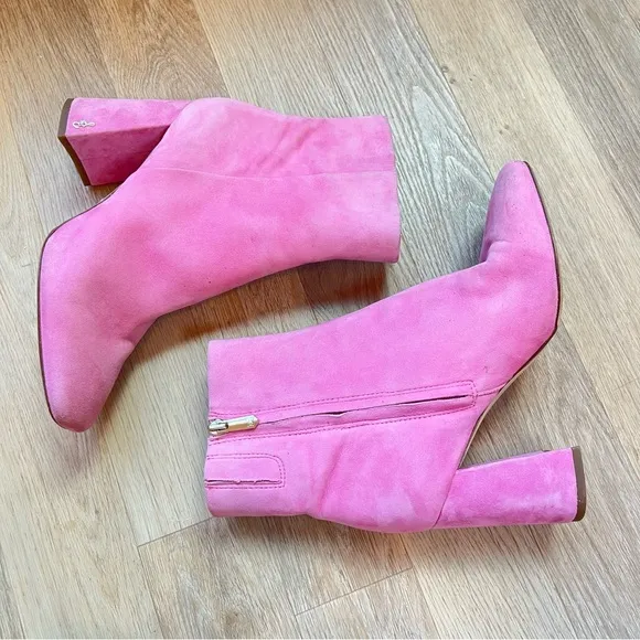 Sam Edelman Codie Suede Squared Toe Booties in Pink Confetti Suede size 8.5
