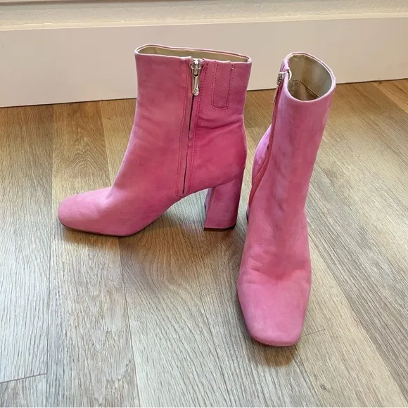 Sam Edelman Codie Suede Squared Toe Booties in Pink Confetti Suede size 8.5