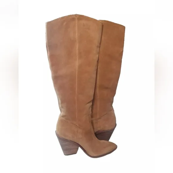 Sam Edelman Indigo Stacked Heel Suede Knee-High Boots 10 M Camel Tan MSRP $225