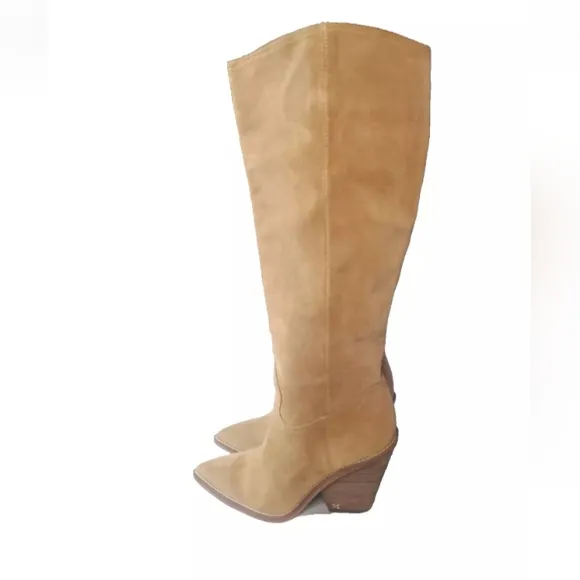 Sam Edelman Indigo Stacked Heel Suede Knee-High Boots 10 M Camel Tan MSRP $225