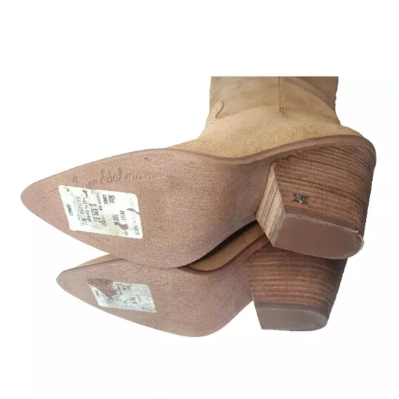 Sam Edelman Indigo Stacked Heel Suede Knee-High Boots 10 M Camel Tan MSRP $225