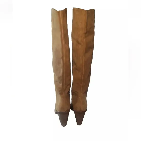Sam Edelman Indigo Stacked Heel Suede Knee-High Boots 10 M Camel Tan MSRP $225