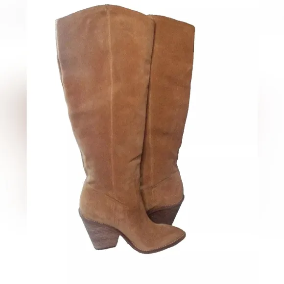 Sam Edelman Indigo Stacked Heel Suede Knee-High Boots 10 M Camel Tan MSRP $225