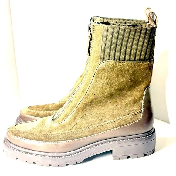 Sam Edelman Leone Alpine Green Front Zipper Round Toe Chelsea Ankle Boots Sz 7