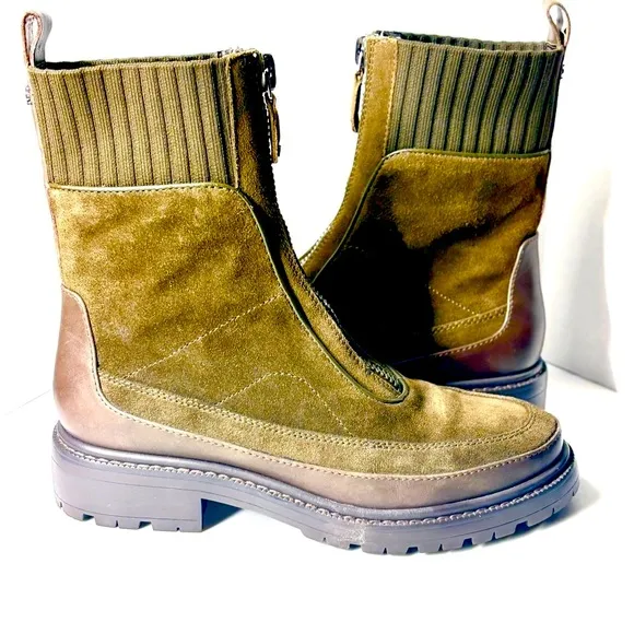 Sam Edelman Leone Alpine Green Front Zipper Round Toe Chelsea Ankle Boots Sz 7