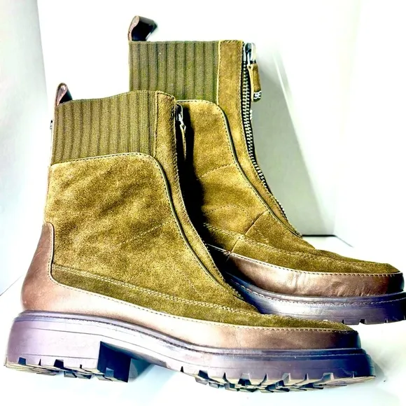 Sam Edelman Leone Alpine Green Front Zipper Round Toe Chelsea Ankle Boots Sz 7