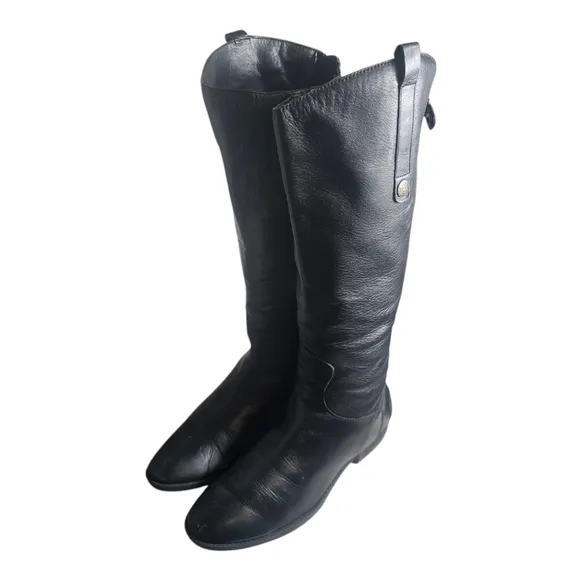 Sam Edelman Penny Riding Boots Tall Leather Zip Black Western 8.5 W
