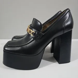 Sam Edelman Rowe Platform Loafer Chunky Block Heel Black Vegan Leather Size 9