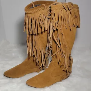 Sam Edelman Tall Fringe Design Tan Suede Women's Boots Size 9