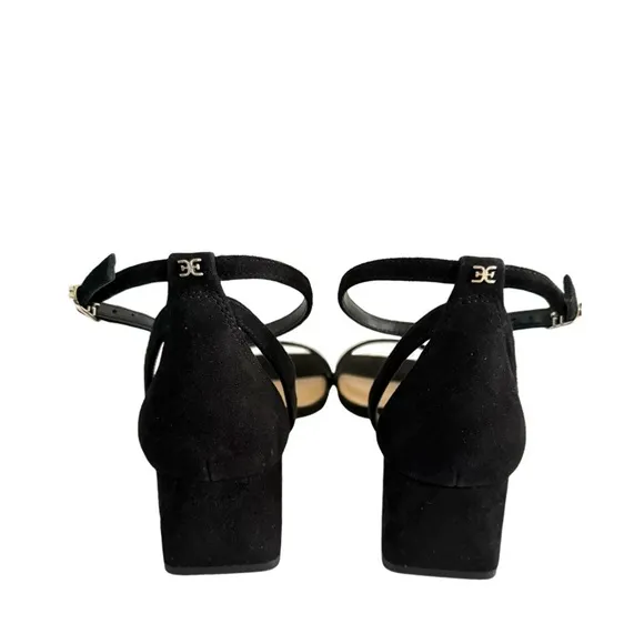 Sam Edelman Wilson Block Heel Sandals Ankle Strap Suede Leather Black Size 9.5