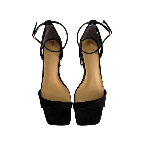 Sam Edelman Wilson Block Heel Sandals Ankle Strap Suede Leather Black Size 9.5