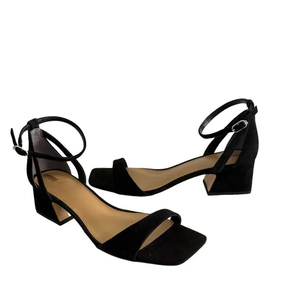 Sam Edelman Wilson Block Heel Sandals Ankle Strap Suede Leather Black Size 9.5
