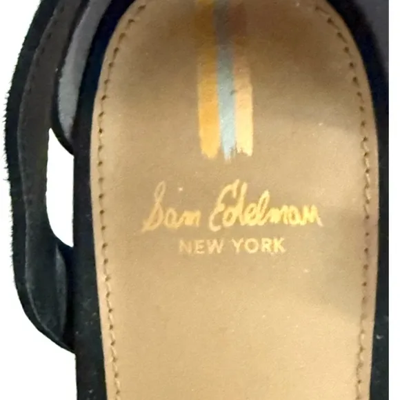 Sam Edelman Wilson Block Heel Sandals Ankle Strap Suede Leather Black Size 9.5
