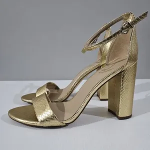 Sam Edelman Yaro Block Heel Sandal Gold Snake Embossed Vegan Leather Size 11