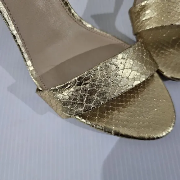 Sam Edelman Yaro Block Heel Sandal Gold Snake Embossed Vegan Leather Size 11
