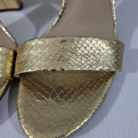 Sam Edelman Yaro Block Heel Sandal Gold Snake Embossed Vegan Leather Size 11