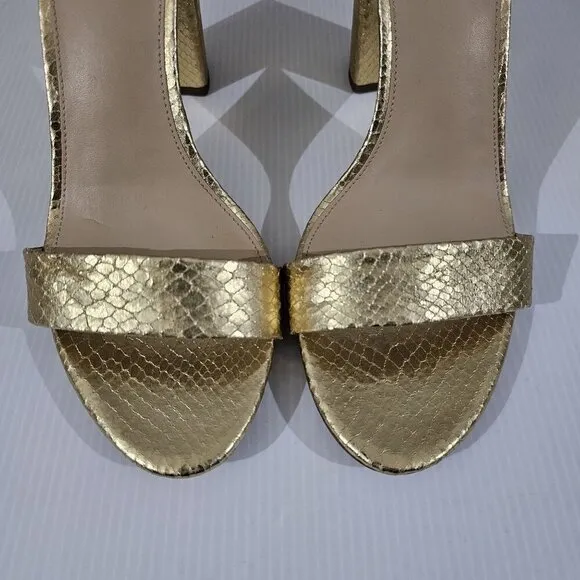 Sam Edelman Yaro Block Heel Sandal Gold Snake Embossed Vegan Leather Size 11
