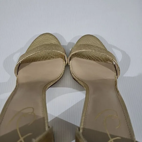 Sam Edelman Yaro Block Heel Sandal Gold Snake Embossed Vegan Leather Size 11