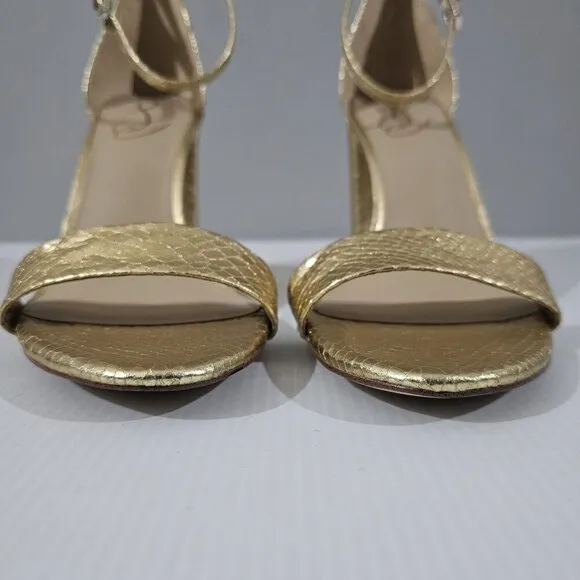 Sam Edelman Yaro Block Heel Sandal Gold Snake Embossed Vegan Leather Size 11