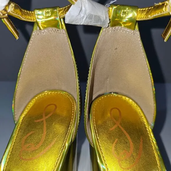 Sam Edelman Yaro Block Heel Sandal Metallic Mimosa Gold Size 11
