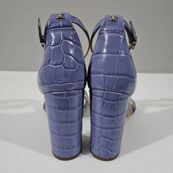 Sam Edelman Yaro Block Heel Sandal Purple Croc Embossed Leather Size 8.5